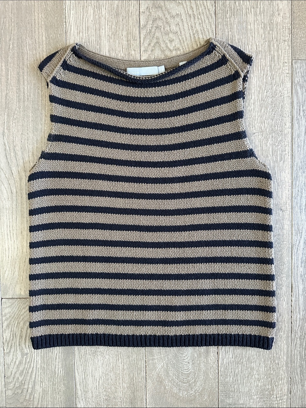 Vince Striped Knit Tank in Tan and Navy